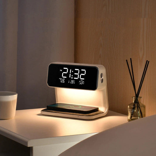 Creative 3 In 1 Bedside Lamp Wireless Charging LCD Screen Alarm Clock Wireless Phone Charger null