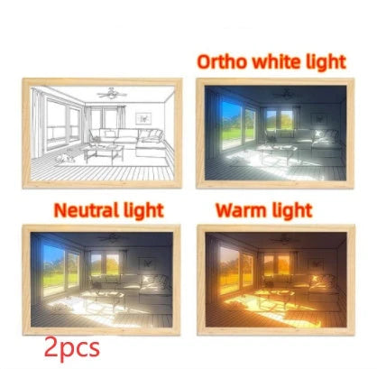 Illuminated Picture LED Decorative Light Painting Bedside Picture Style Creative Modern Simulate Sunshine Drawing Night Light Gift null