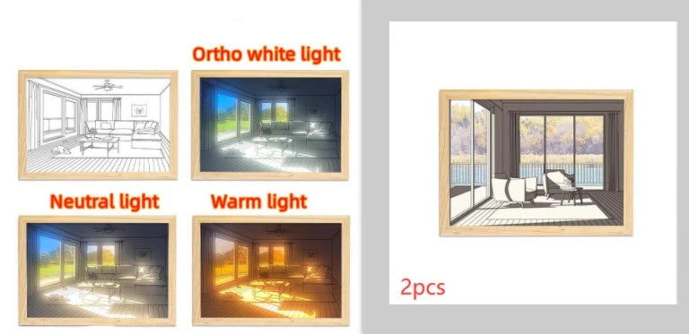 Illuminated Picture LED Decorative Light Painting Bedside Picture Style Creative Modern Simulate Sunshine Drawing Night Light Gift null
