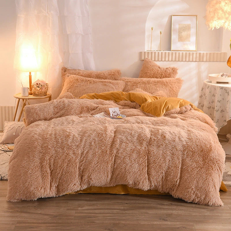 Luxury Thick Fleece Duvet Cover Queen King Winter Warm Bed Quilt Cover Pillowcase Fluffy Plush Shaggy Bedclothes Bedding Set Winter Body Keep Warm null