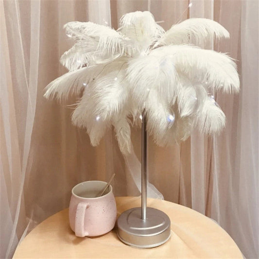 Remote Control Feather Table Lamp USB Battery Power null