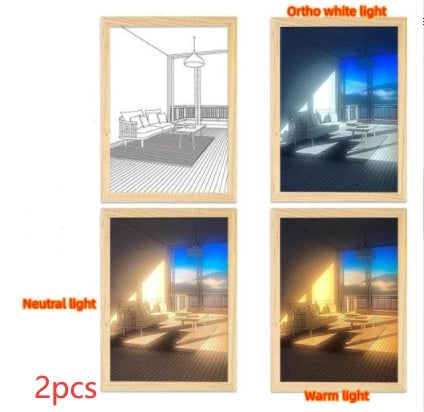 Illuminated Picture LED Decorative Light Painting Bedside Picture Style Creative Modern Simulate Sunshine Drawing Night Light Gift null