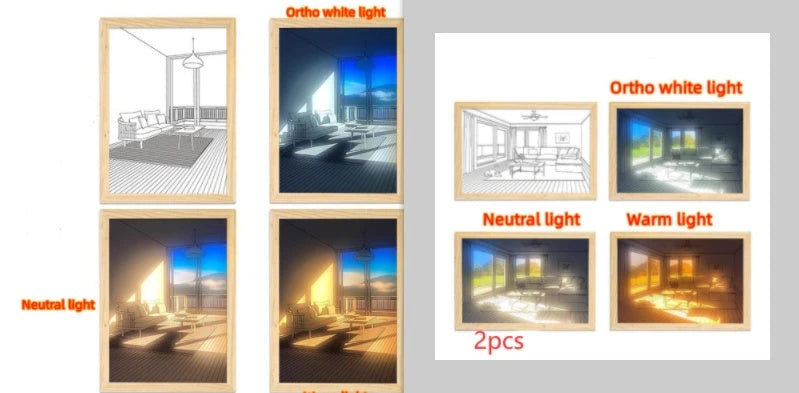 Illuminated Picture LED Decorative Light Painting Bedside Picture Style Creative Modern Simulate Sunshine Drawing Night Light Gift null