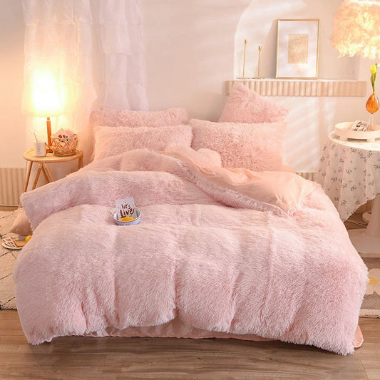 Luxury Thick Fleece Duvet Cover Queen King Winter Warm Bed Quilt Cover Pillowcase Fluffy Plush Shaggy Bedclothes Bedding Set Winter Body Keep Warm null