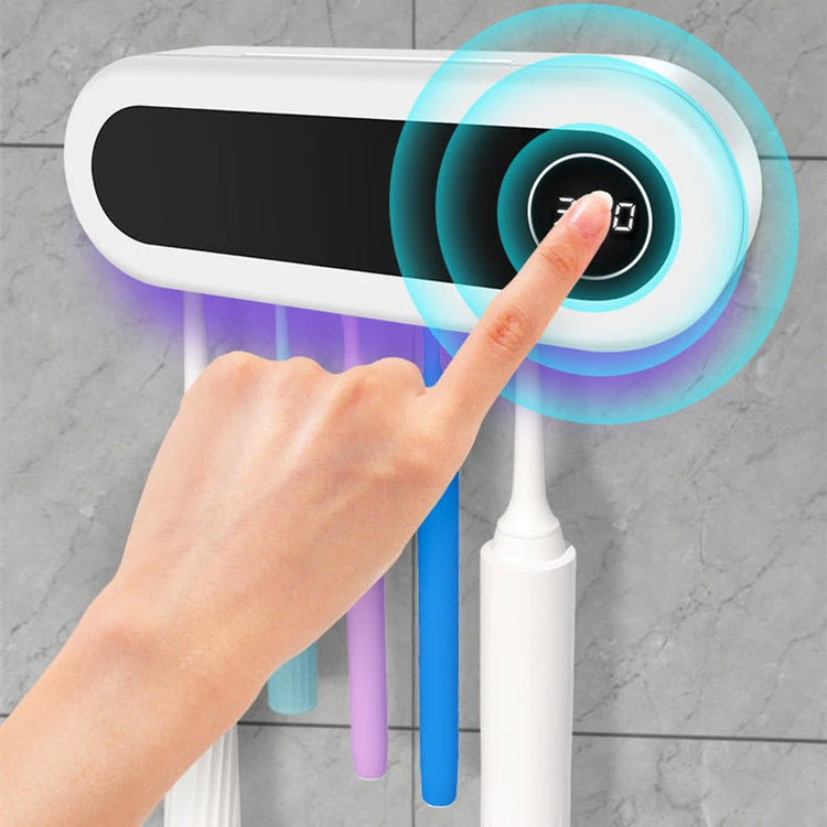 Wall Mounted Toothbrush Holder Smart Toothbrush UV Sterilizer Holder Toothpaste Dispenser Squeezer For Bathroom Accessories null