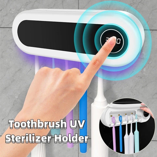Wall Mounted Toothbrush Holder Smart Toothbrush UV Sterilizer Holder Toothpaste Dispenser Squeezer For Bathroom Accessories null