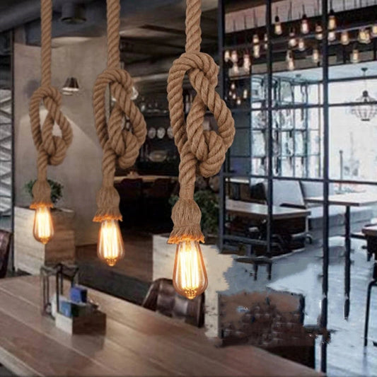 Hemp Rope Chandelier Vintage Industrial Style Bar Restaurant Coffee Clothing Store null