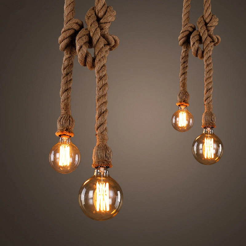 Hemp Rope Chandelier Vintage Industrial Style Bar Restaurant Coffee Clothing Store null