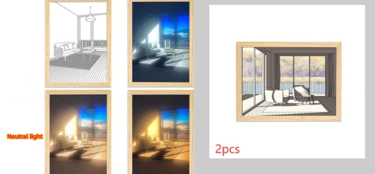 Illuminated Picture LED Decorative Light Painting Bedside Picture Style Creative Modern Simulate Sunshine Drawing Night Light Gift null