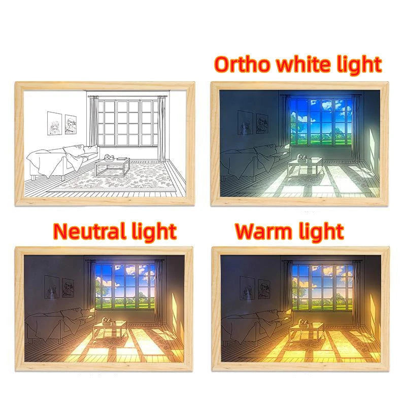 Illuminated Picture LED Decorative Light Painting Bedside Picture Style Creative Modern Simulate Sunshine Drawing Night Light Gift null
