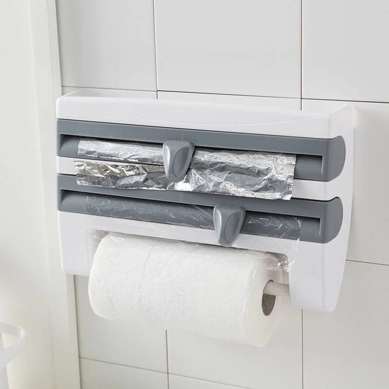 4-In-1 Kitchen Roll Holder Dispenser Kitchen Foil Film Wrap Tissue Paper 4 IN 1 Kitchen Roll Holder Dispenser null