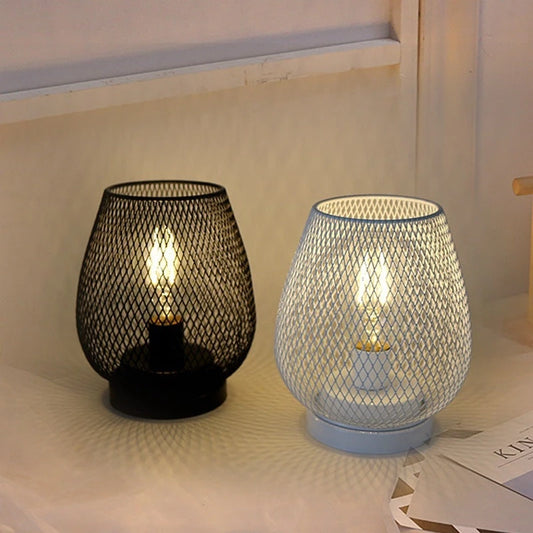 Retro Iron Art Table Lamp Battery Powered Night Light Hollowed Out Birdcage Desk Reading Lamp Bedroom Decor Bedside Table Lamp Home Decor null