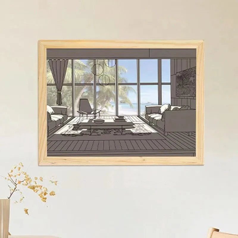 Illuminated Picture LED Decorative Light Painting Bedside Picture Style Creative Modern Simulate Sunshine Drawing Night Light Gift null