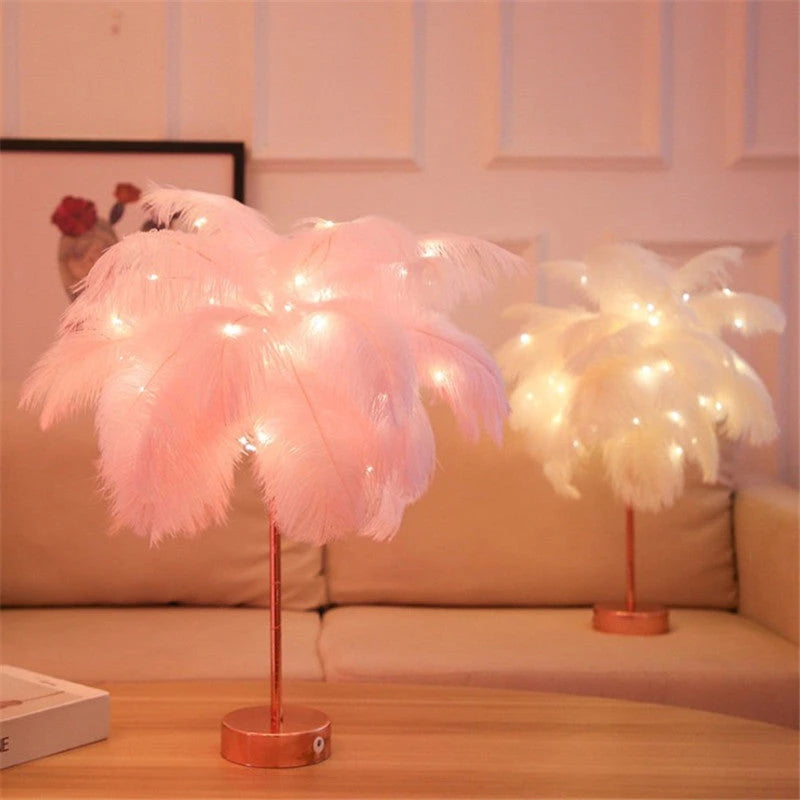 Remote Control Feather Table Lamp USB Battery Power null