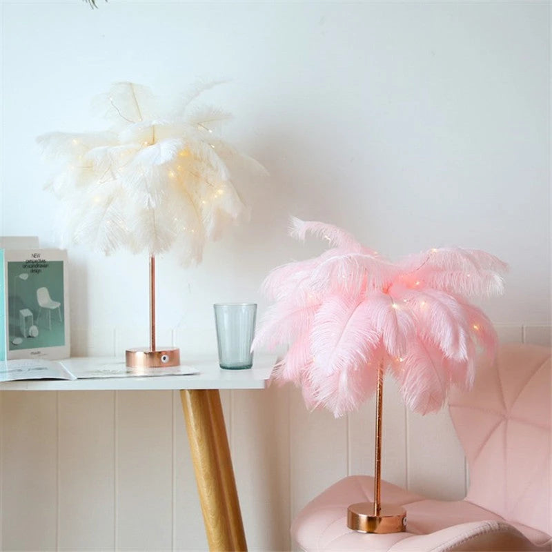 Remote Control Feather Table Lamp USB Battery Power null