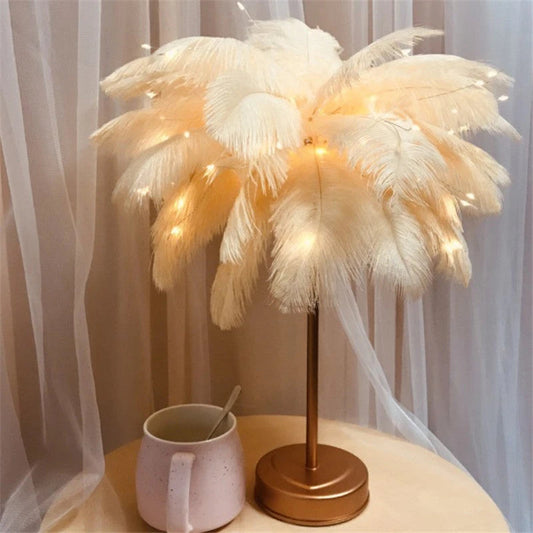 Remote Control Feather Table Lamp USB Battery Power null
