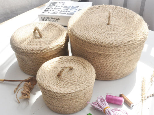 Japanese Style Linen Table Top Sundries Storage Basket null