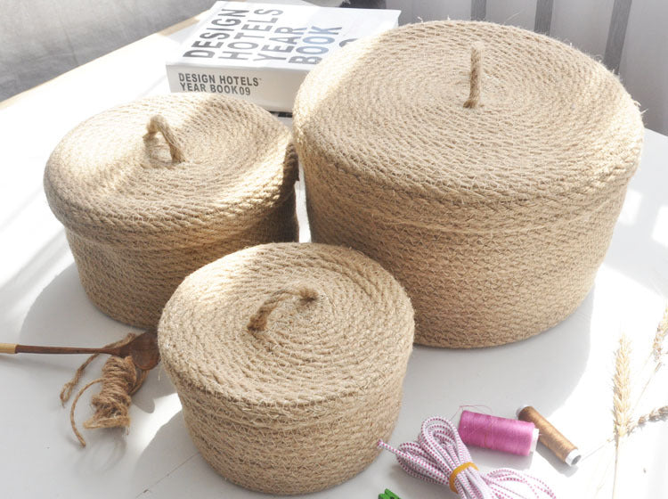 Japanese Style Linen Table Top Sundries Storage Basket null