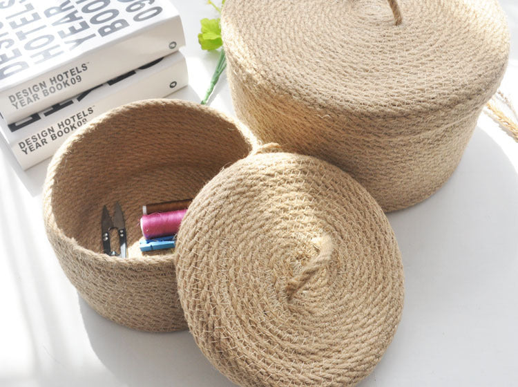 Japanese Style Linen Table Top Sundries Storage Basket null