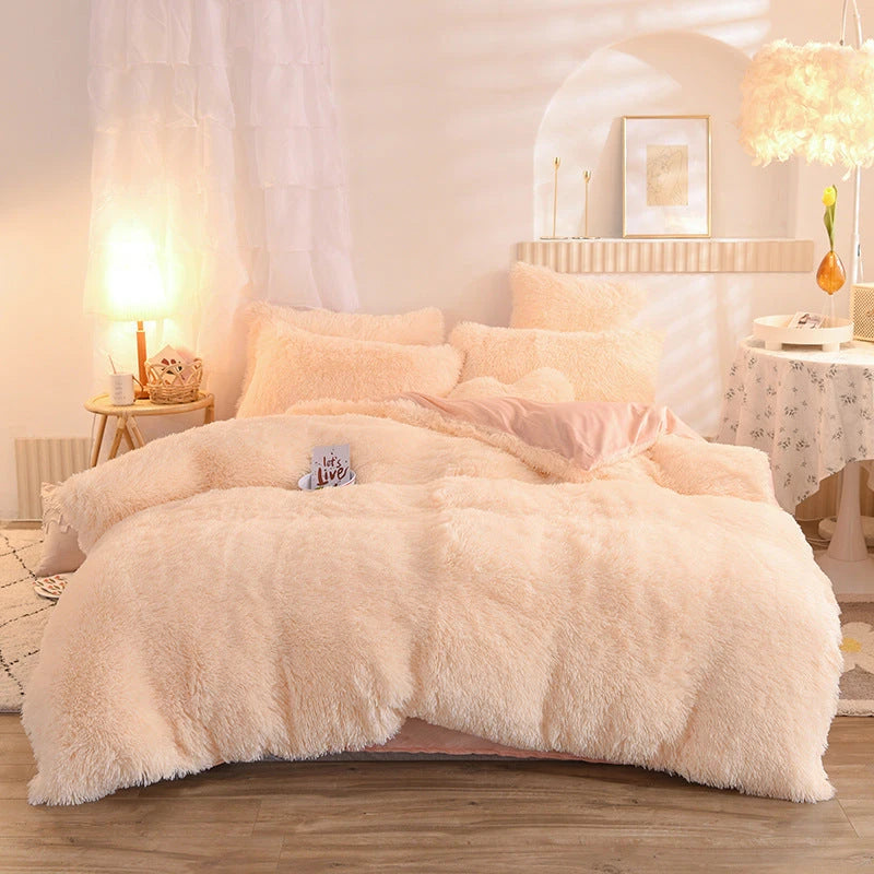 Luxury Thick Fleece Duvet Cover Queen King Winter Warm Bed Quilt Cover Pillowcase Fluffy Plush Shaggy Bedclothes Bedding Set Winter Body Keep Warm null
