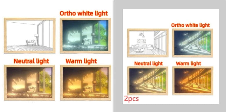 Illuminated Picture LED Decorative Light Painting Bedside Picture Style Creative Modern Simulate Sunshine Drawing Night Light Gift null