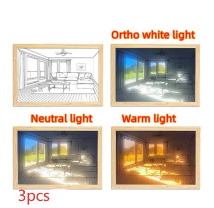 Illuminated Picture LED Decorative Light Painting Bedside Picture Style Creative Modern Simulate Sunshine Drawing Night Light Gift null