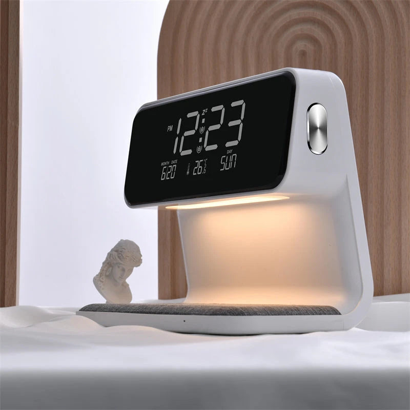 Creative 3 In 1 Bedside Lamp Wireless Charging LCD Screen Alarm Clock  Wireless Phone Charger null