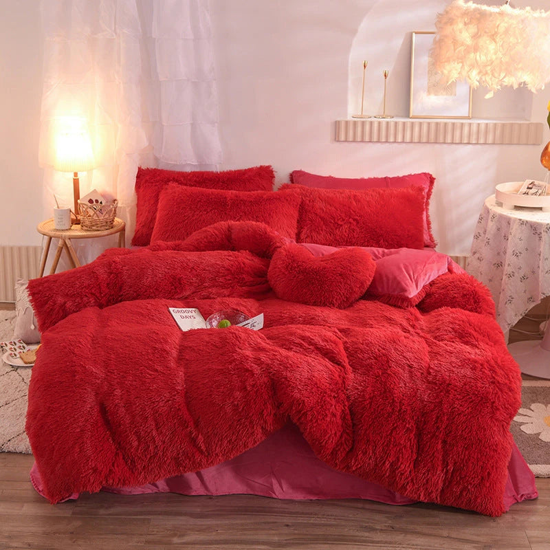 Luxury Thick Fleece Duvet Cover Queen King Winter Warm Bed Quilt Cover Pillowcase Fluffy Plush Shaggy Bedclothes Bedding Set Winter Body Keep Warm null