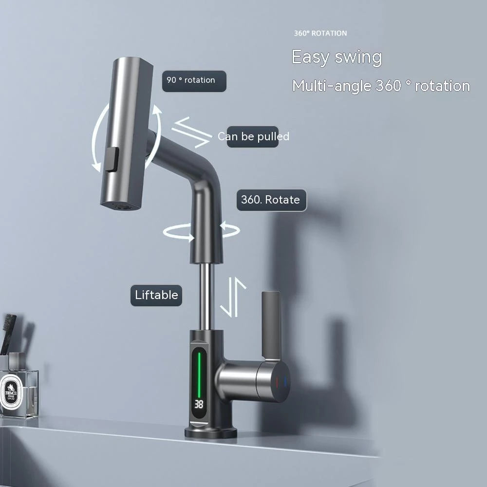 Intelligent Digital Display Faucet Pull-out Basin Faucet Temperature Digital Display Rotation null