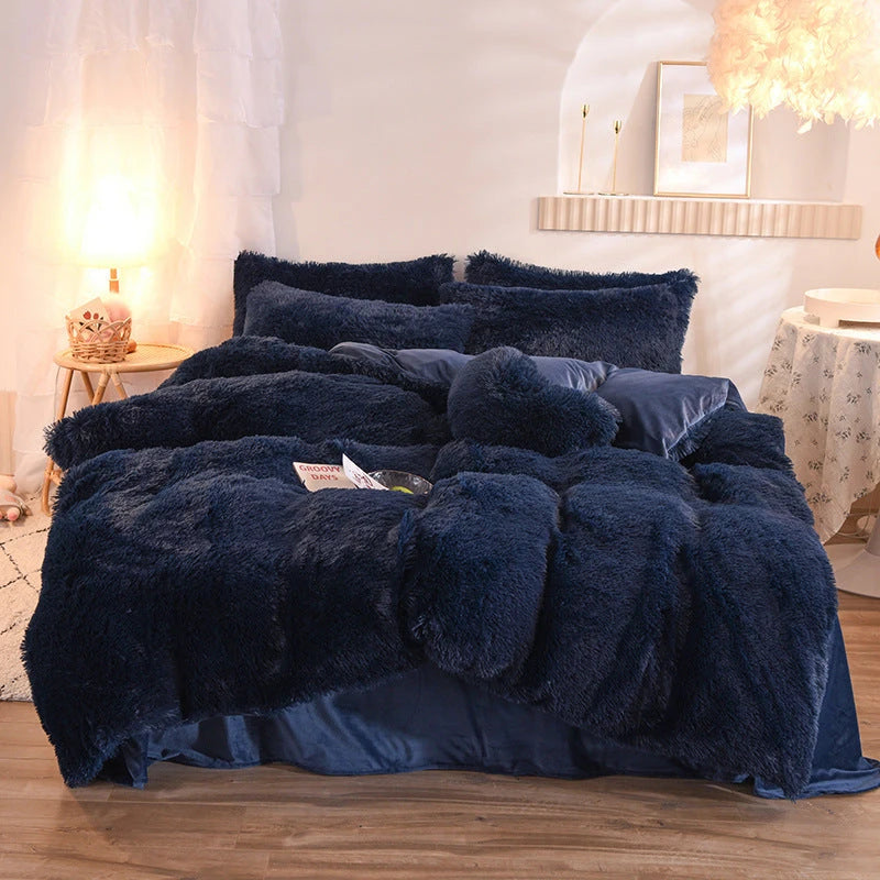Luxury Thick Fleece Duvet Cover Queen King Winter Warm Bed Quilt Cover Pillowcase Fluffy Plush Shaggy Bedclothes Bedding Set Winter Body Keep Warm null