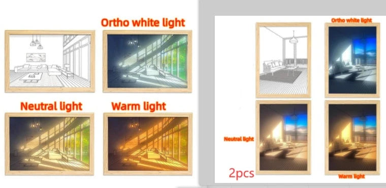 Illuminated Picture LED Decorative Light Painting Bedside Picture Style Creative Modern Simulate Sunshine Drawing Night Light Gift null