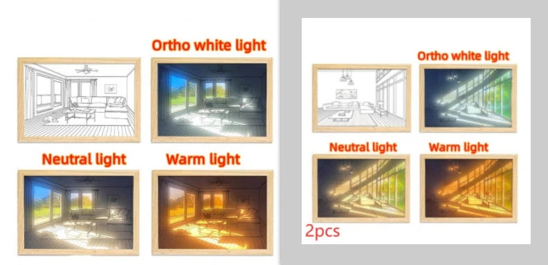 Illuminated Picture LED Decorative Light Painting Bedside Picture Style Creative Modern Simulate Sunshine Drawing Night Light Gift null