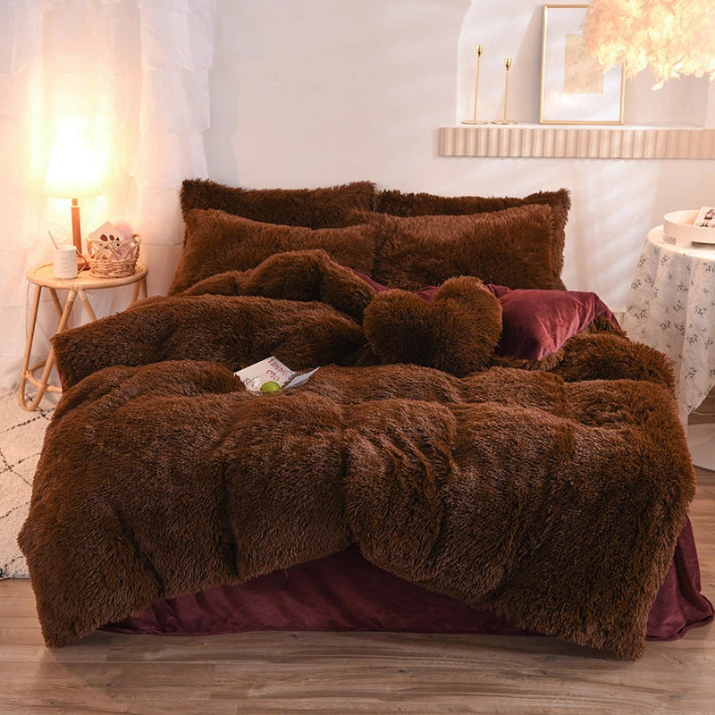 Luxury Thick Fleece Duvet Cover Queen King Winter Warm Bed Quilt Cover Pillowcase Fluffy Plush Shaggy Bedclothes Bedding Set Winter Body Keep Warm null