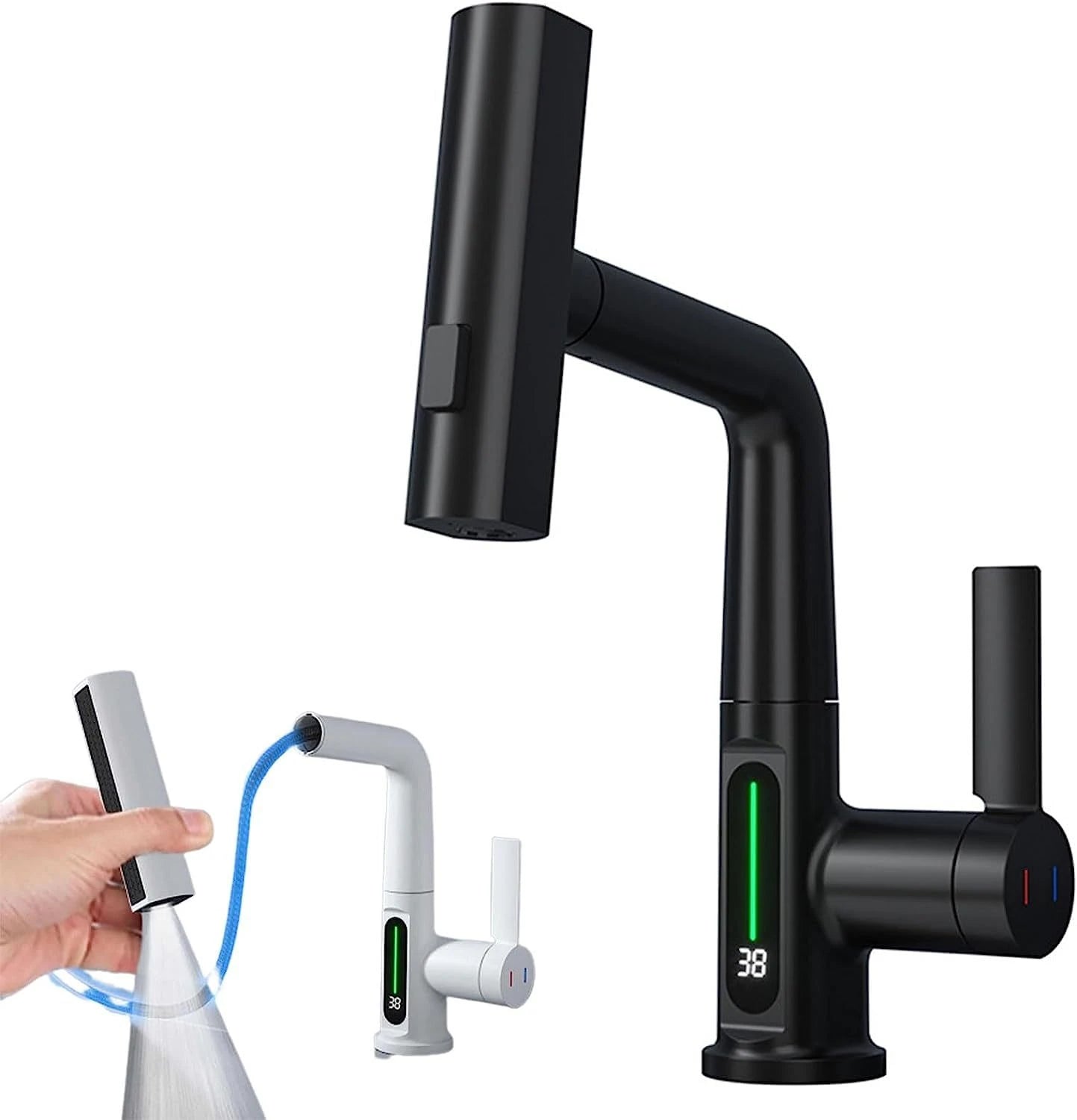 Intelligent Digital Display Faucet Pull-out Basin Faucet Temperature Digital Display Rotation null