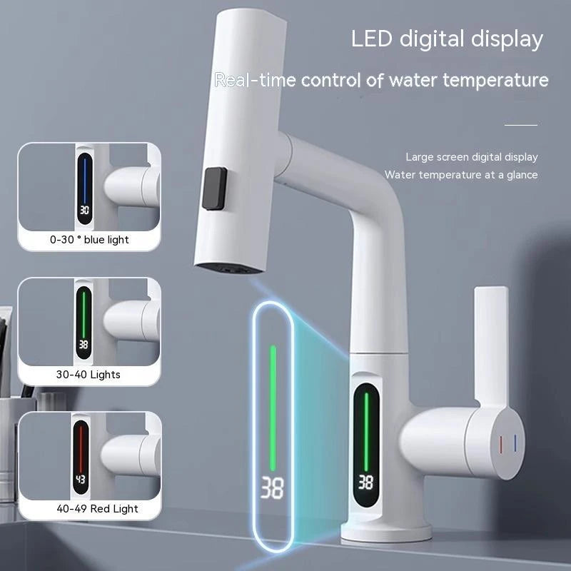 Intelligent Digital Display Faucet Pull-out Basin Faucet Temperature Digital Display Rotation null
