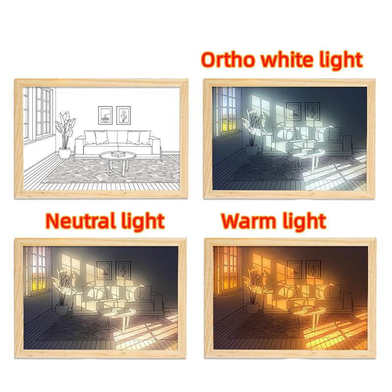 Illuminated Picture LED Decorative Light Painting Bedside Picture Style Creative Modern Simulate Sunshine Drawing Night Light Gift null