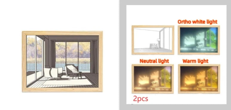 Illuminated Picture LED Decorative Light Painting Bedside Picture Style Creative Modern Simulate Sunshine Drawing Night Light Gift null