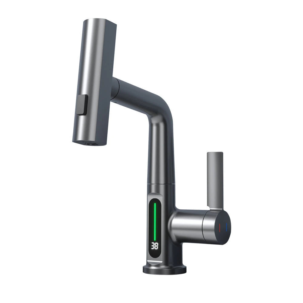 Intelligent Digital Display Faucet Pull-out Basin Faucet Temperature Digital Display Rotation null