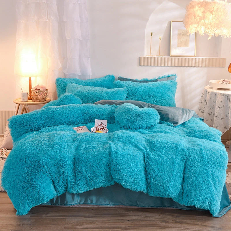 Luxury Thick Fleece Duvet Cover Queen King Winter Warm Bed Quilt Cover Pillowcase Fluffy Plush Shaggy Bedclothes Bedding Set Winter Body Keep Warm null