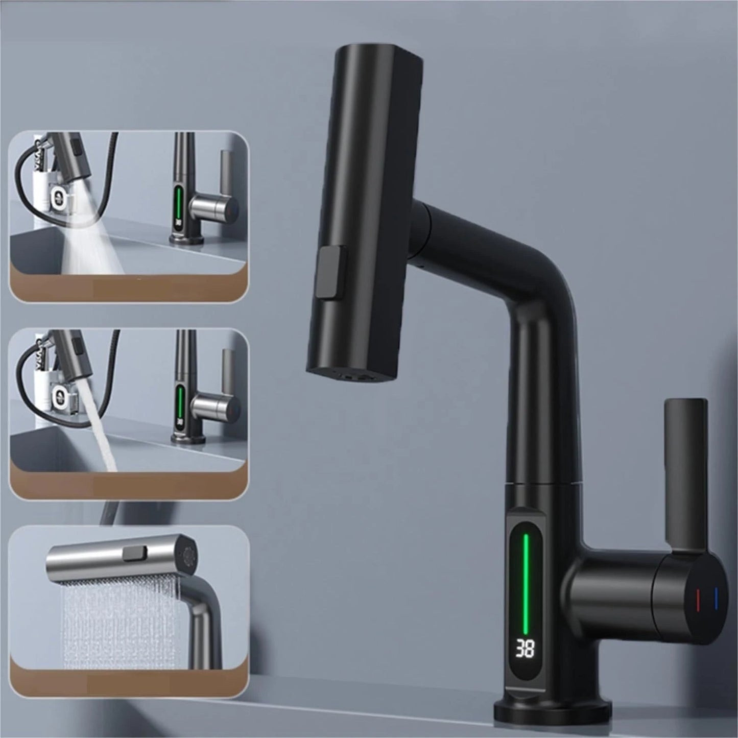 Intelligent Digital Display Faucet Pull-out Basin Faucet Temperature Digital Display Rotation null