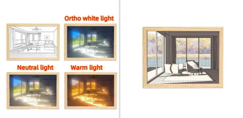 Illuminated Picture LED Decorative Light Painting Bedside Picture Style Creative Modern Simulate Sunshine Drawing Night Light Gift null