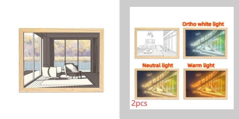 Illuminated Picture LED Decorative Light Painting Bedside Picture Style Creative Modern Simulate Sunshine Drawing Night Light Gift null