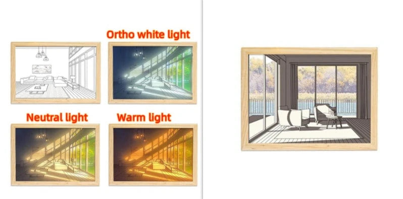 Illuminated Picture LED Decorative Light Painting Bedside Picture Style Creative Modern Simulate Sunshine Drawing Night Light Gift null