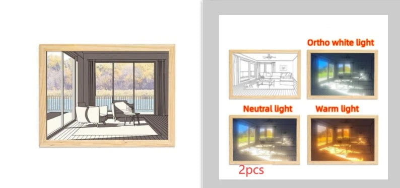Illuminated Picture LED Decorative Light Painting Bedside Picture Style Creative Modern Simulate Sunshine Drawing Night Light Gift null