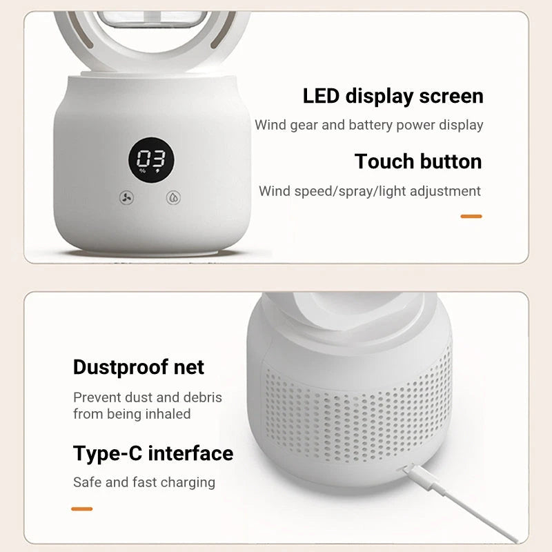 Summer Water Cooled Spray Mist Electric Fan USB Rechargeable Portable Wireless Air Humidifier Bladeless Ventilator Table Fan null