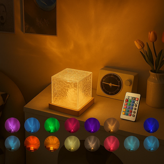 Dynamic Rotating Water Ripple Projector Night Light 3/16 Colors Flame Crystal Lamp for Living Room Study Bedroom Rotating Light Trendy Home Improvements
