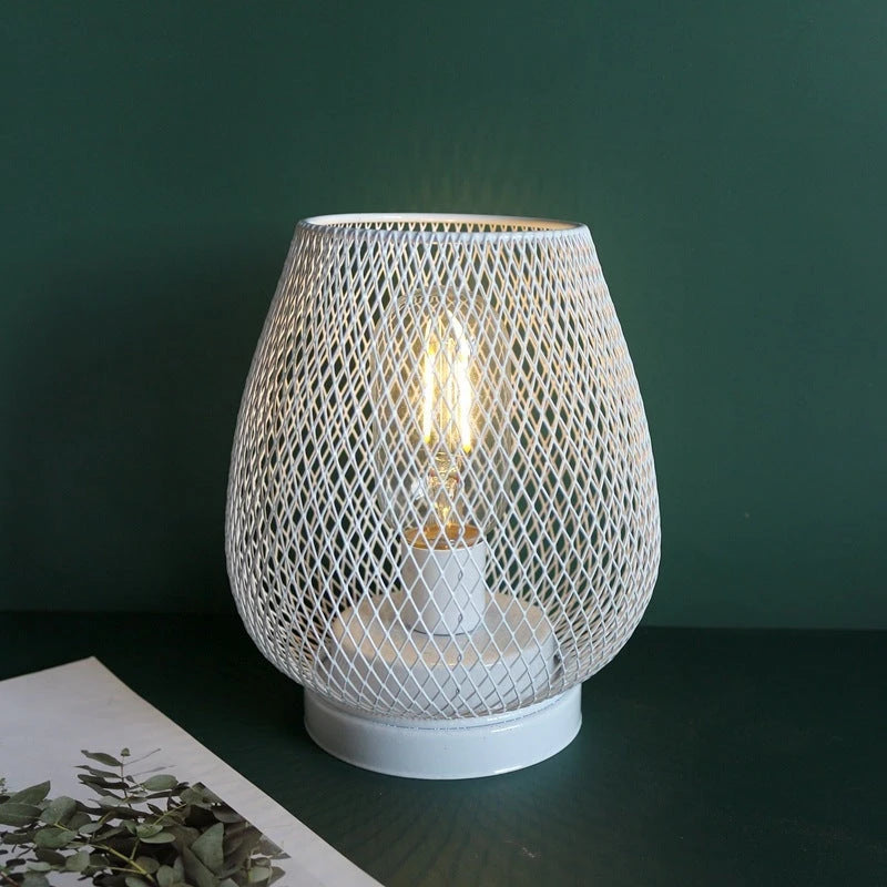 Retro Iron Art Table Lamp Battery Powered Night Light Hollowed Out Birdcage Desk Reading Lamp Bedroom Decor Bedside Table Lamp Home Decor null