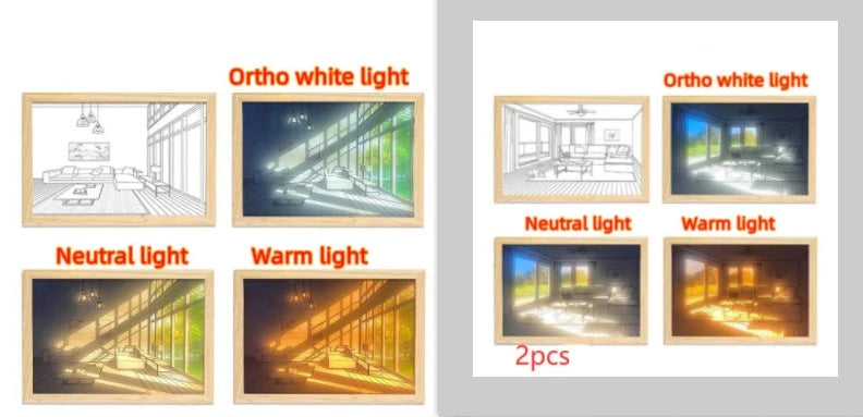 Illuminated Picture LED Decorative Light Painting Bedside Picture Style Creative Modern Simulate Sunshine Drawing Night Light Gift null