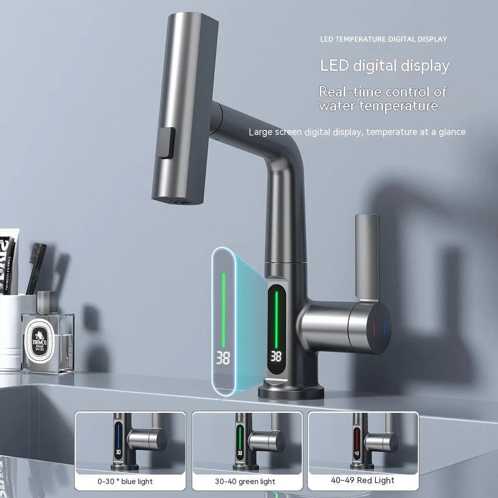 Intelligent Digital Display Faucet Pull-out Basin Faucet Temperature Digital Display Rotation null