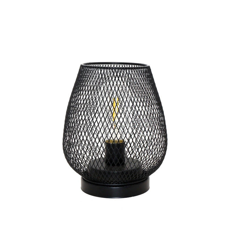 Retro Iron Art Table Lamp Battery Powered Night Light Hollowed Out Birdcage Desk Reading Lamp Bedroom Decor Bedside Table Lamp Home Decor null